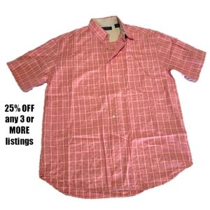 Striped Medium Button Down Short Sleeve Shirt 100% Cotton Western Country Plaid